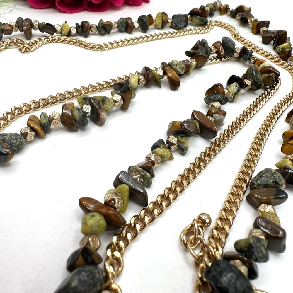 NEW⚜️Tiger’s Eye & Jasper Beaded Chain Necklace - Picture 5 of 7